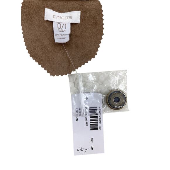 NWT Chico’s Women’s Coat With Cape Like Short Sleeves Size S/M Suede Sherpa Soft - Picture 5 of 5